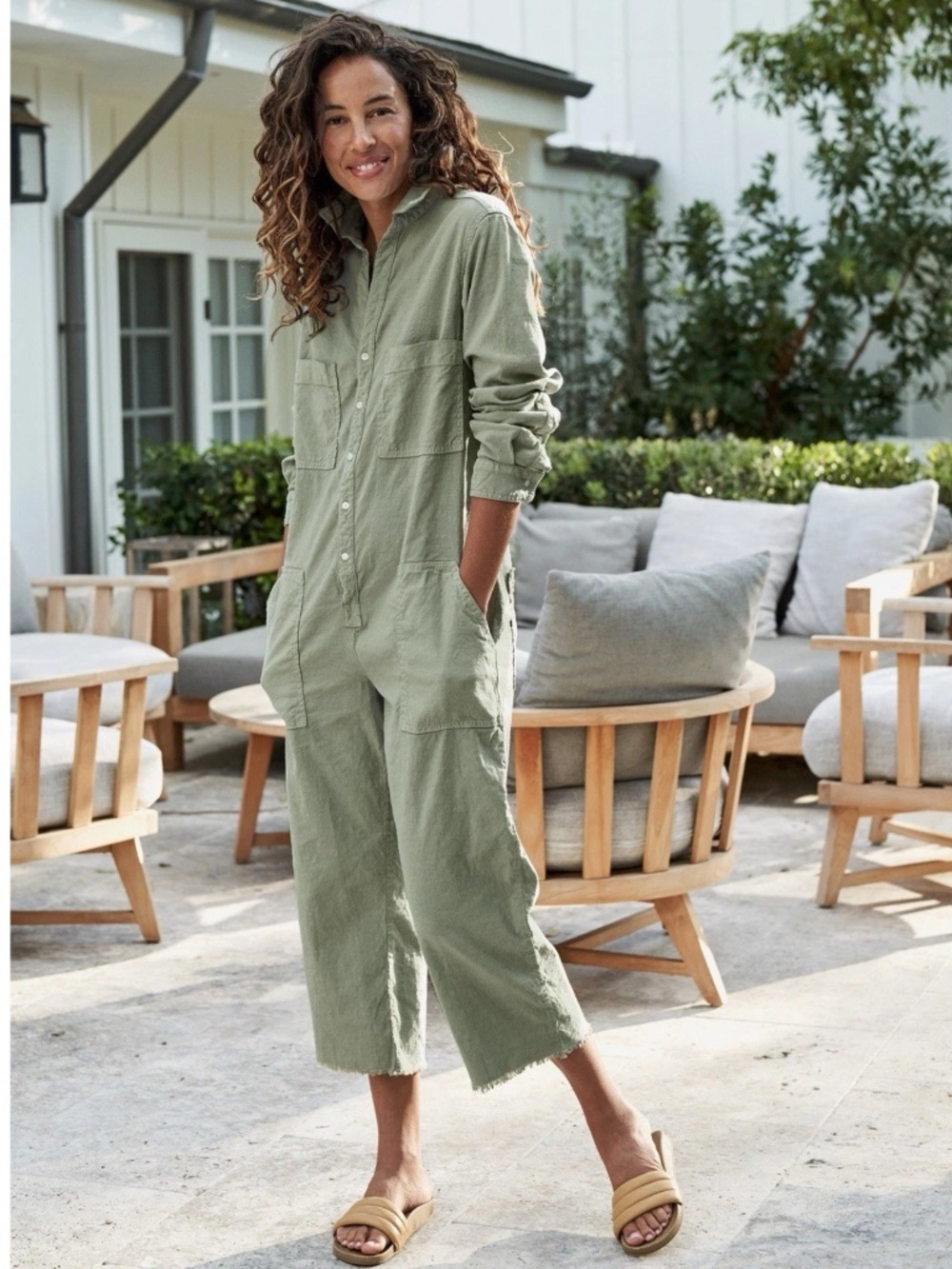 Frank & Eileen Northern Ireland Sage Performance Jumpsuit Medium Raw Hem Cotton